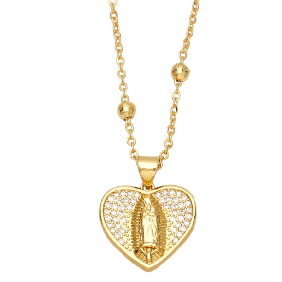 Virgin Mary Necklace for Women Copper Gold Plated Heart Necklace Catholic - Picture 3 of 5